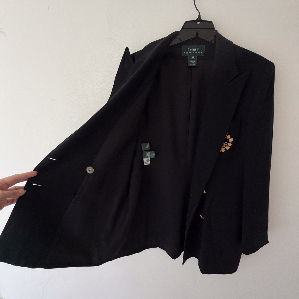 Lauren Ralph Lauren Navy Blue Tailored Blazer Crest Wool Size 10 Double Breasted - Picture 8 of 16